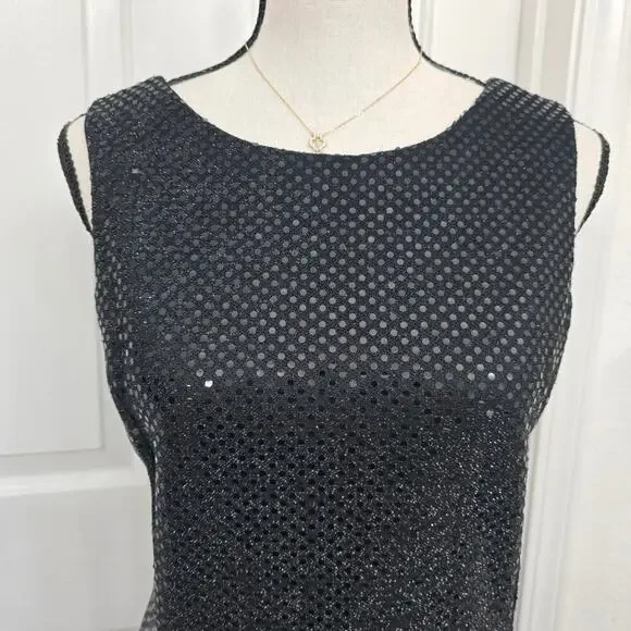 VTG 90s Y2K Black Sparkle Sequin Mini Dress Sz 10 Elegant Romantic Whimsical - Picture 2 of 8